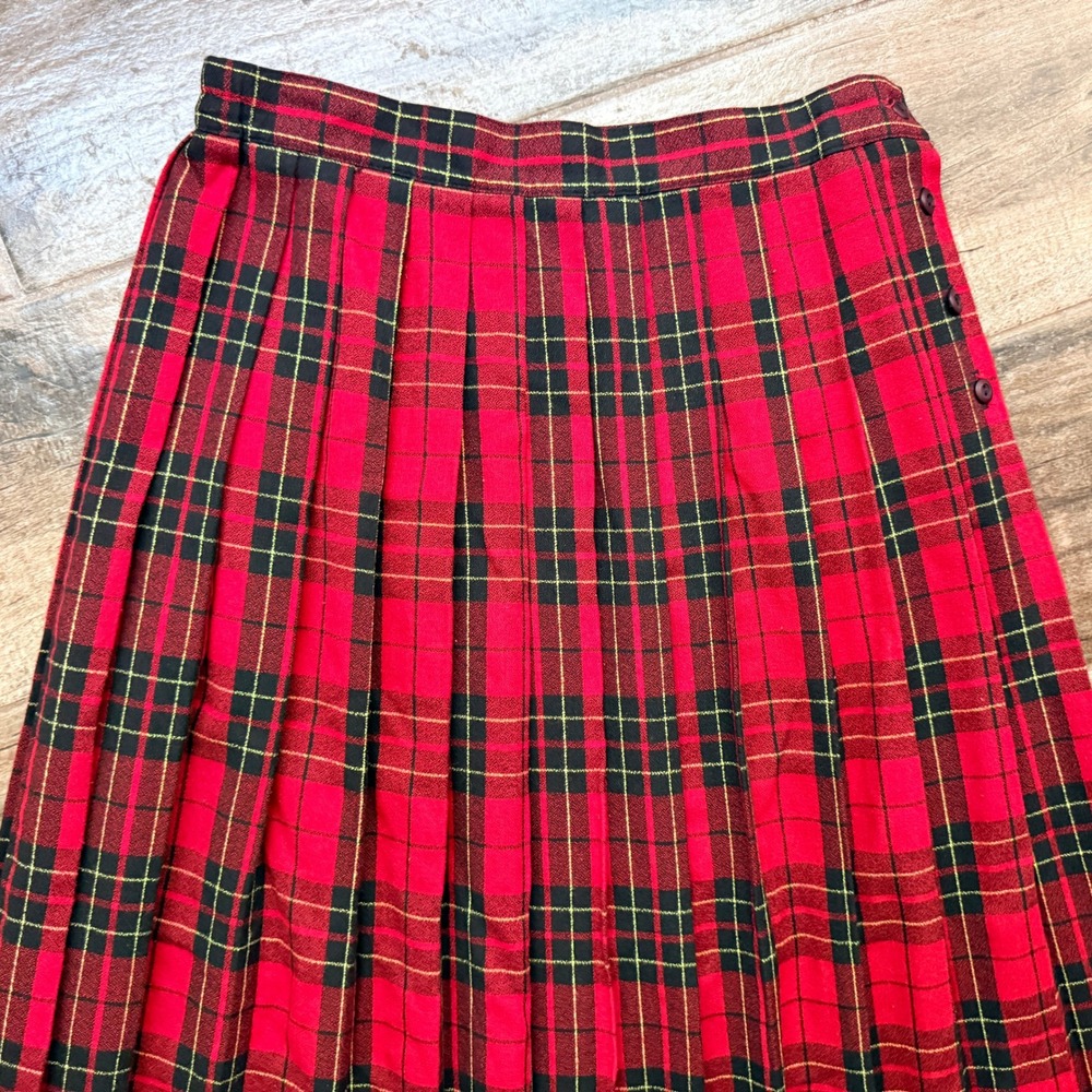 Lloyd Vintage Womens Tartan Plaid High Waist Pleated Midi Skirt,Red Black,14 - Picture 3 of 10
